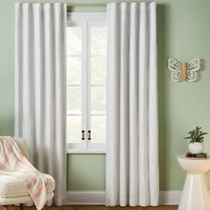NEW Pillowfort 63” Blackout Irregular Mini Striped Curtain Panel, Beige/White